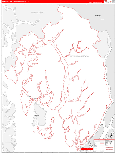 Ketchikan Gateway Borough (County), AK Carrier Route Wall Map